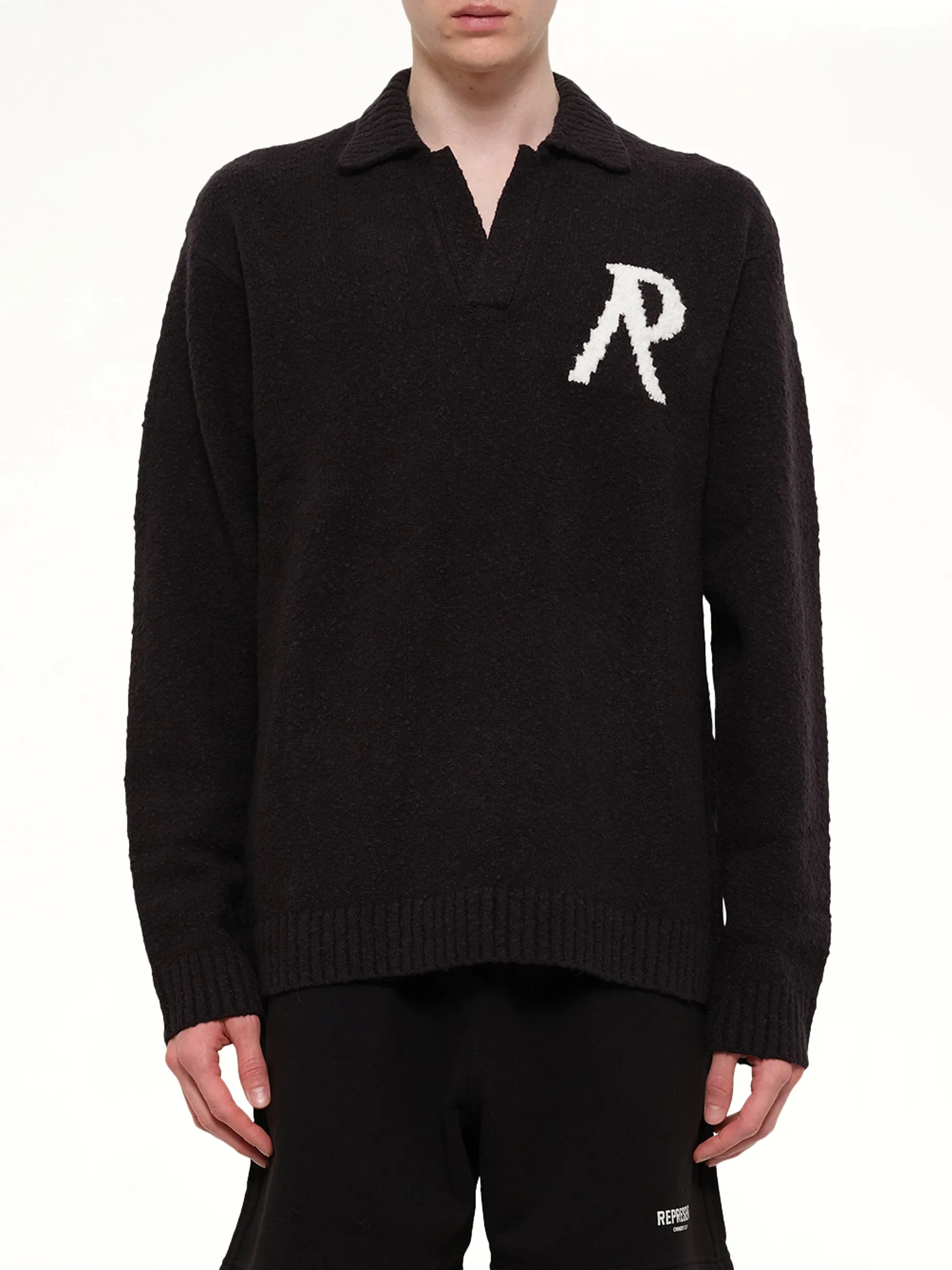 Knitted Boucle Polo in Jet Black sold by MARAIS