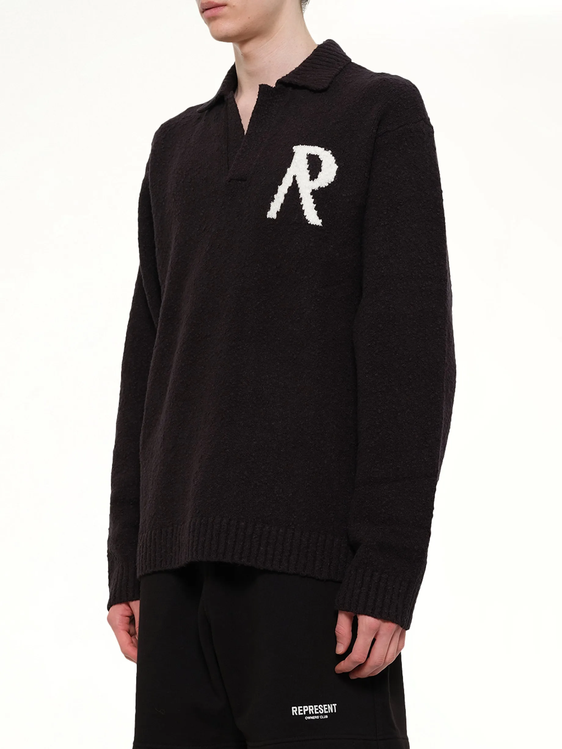 Knitted Boucle Polo in Jet Black sold by MARAIS product image thumbnail 3