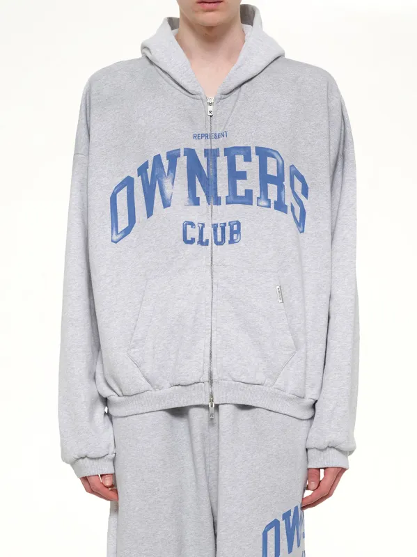 Represent Owners Club Zip Through Hoodie in Sprayed Ice Grey Marl made by Represent