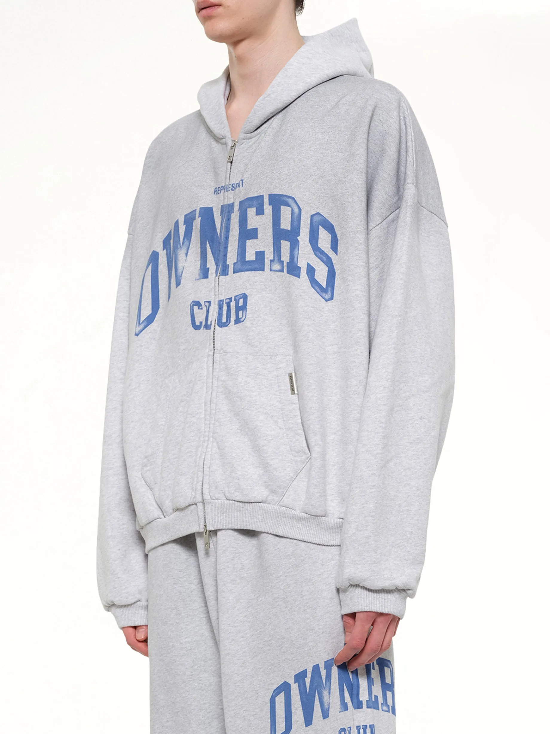 Represent Owners Club Zip Through Hoodie in Sprayed Ice Grey Marl sold by MARAIS product image thumbnail 3