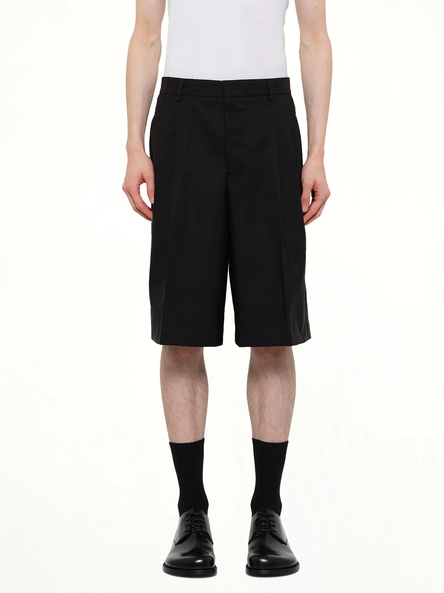 Low Waist Wide Bermuda Shorts in Black sold by MARAIS