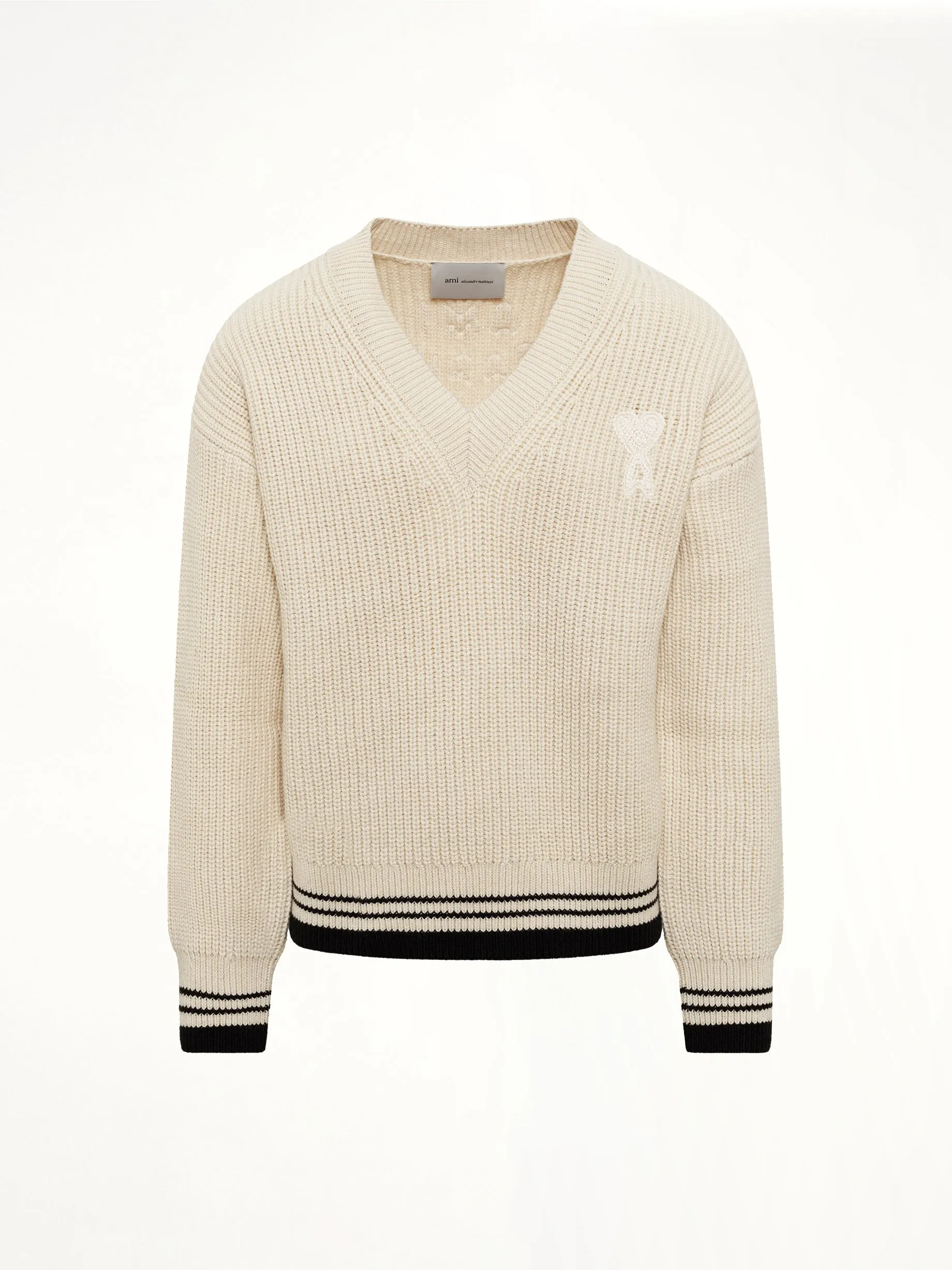 Ami De Coeur V Neck College Sweater in Off White sold by MARAIS product image thumbnail 2