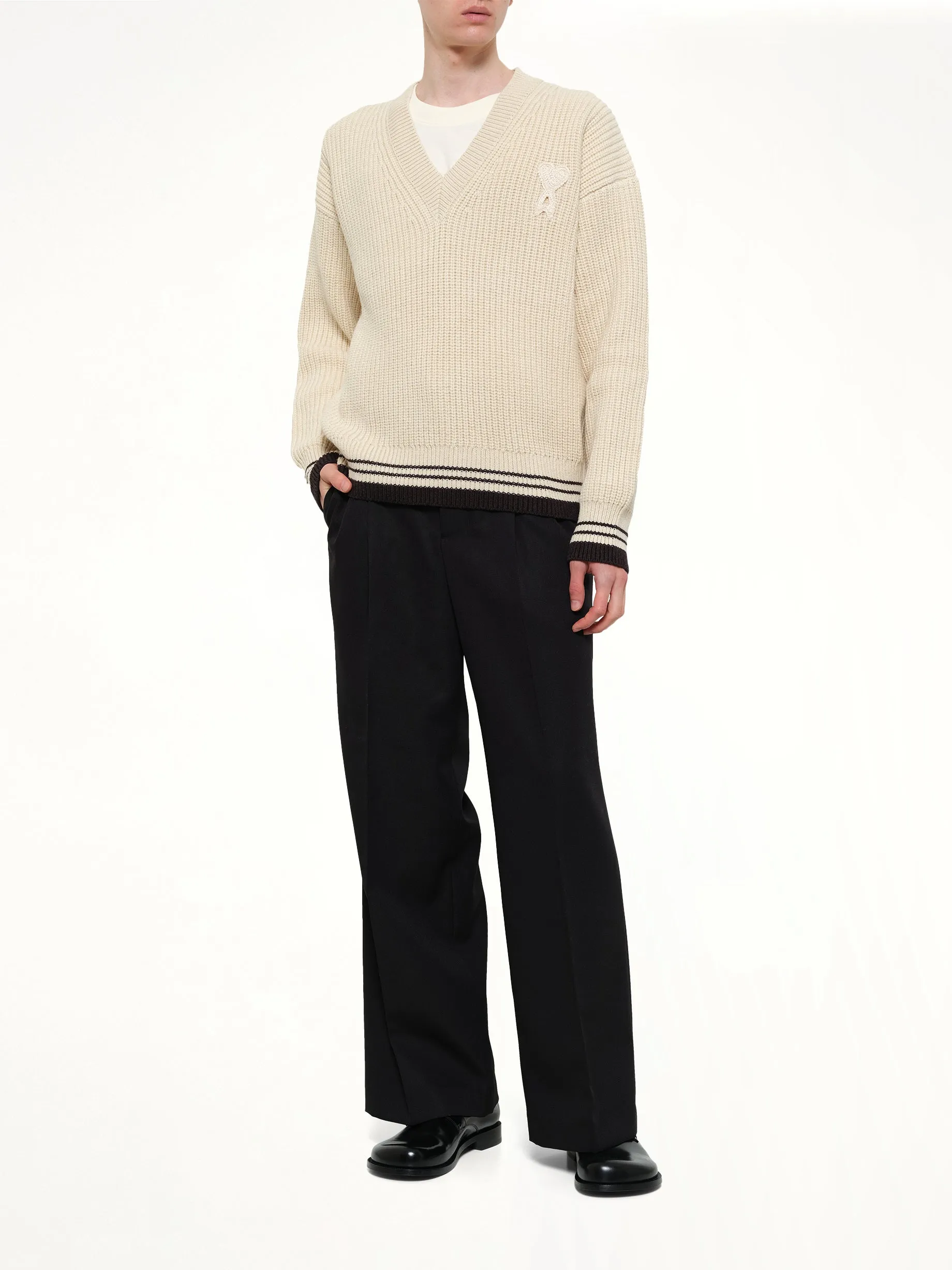 Ami De Coeur V Neck College Sweater in Off White sold by MARAIS product image thumbnail 4