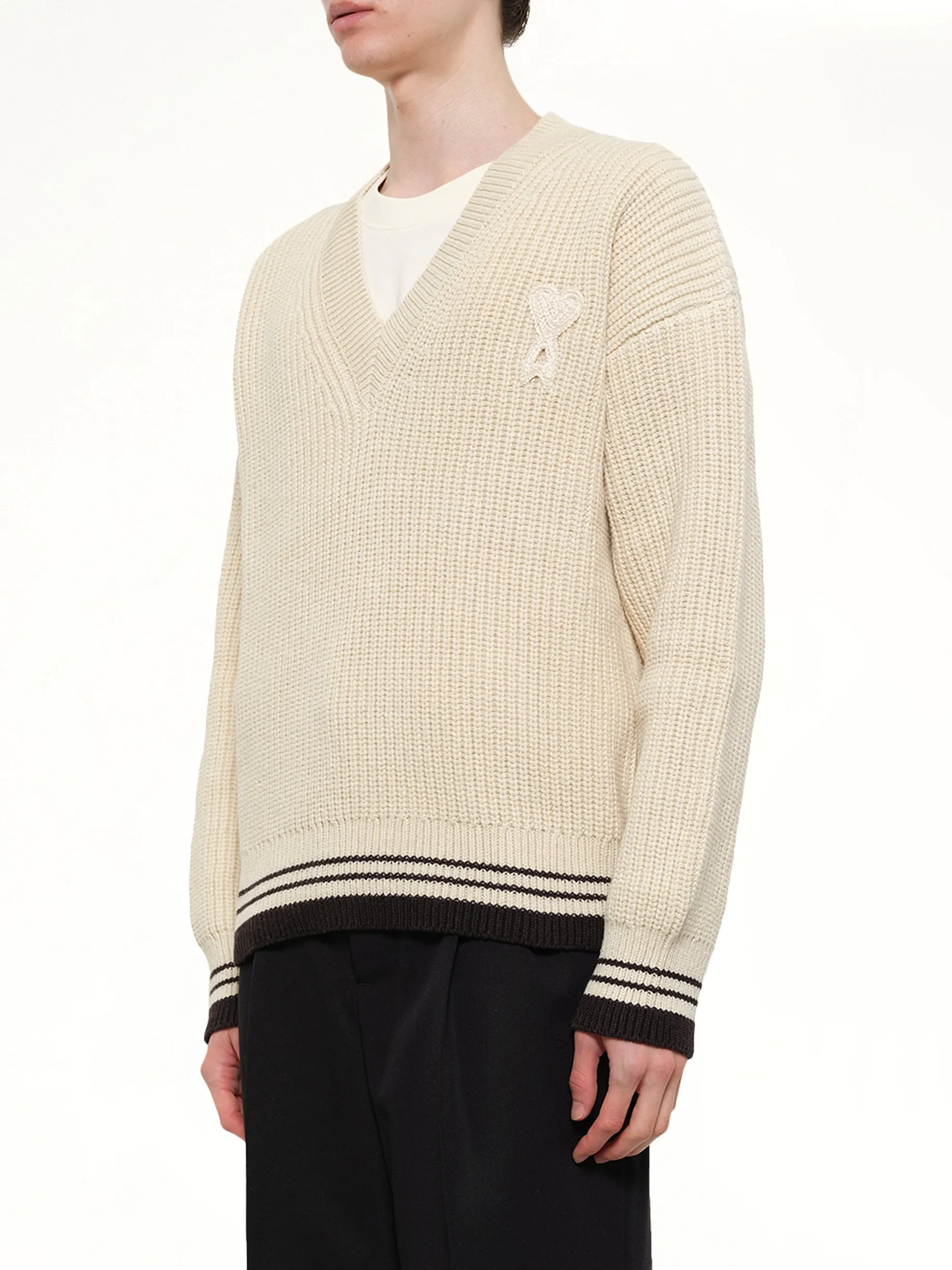 Ami De Coeur V Neck College Sweater in Off White sold by MARAIS product image thumbnail 3