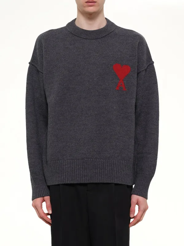 Red Ami De Coeur Sweater in Grey made by Ami