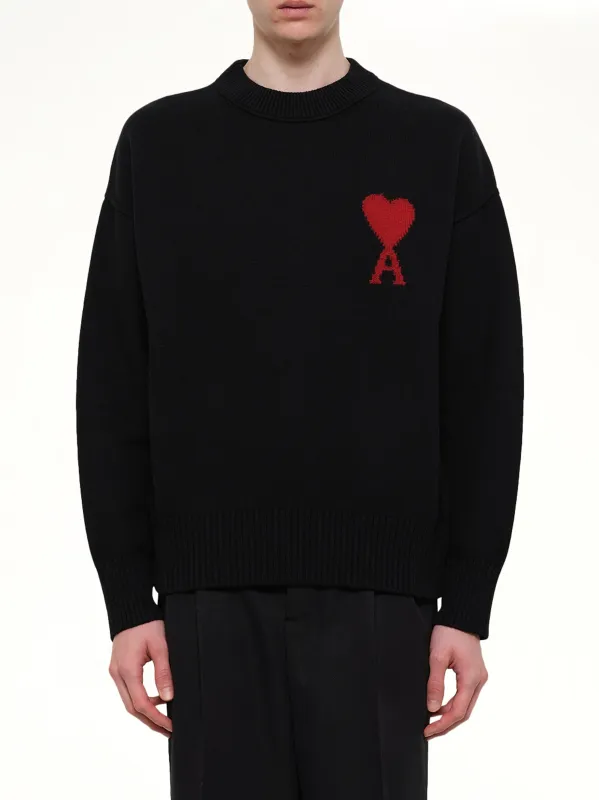 Red Ami De Coeur Sweater in Black made by Ami