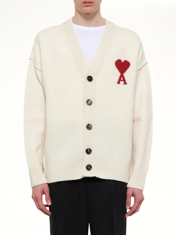 Red Ami De Coeur Cardigan in White made by Ami