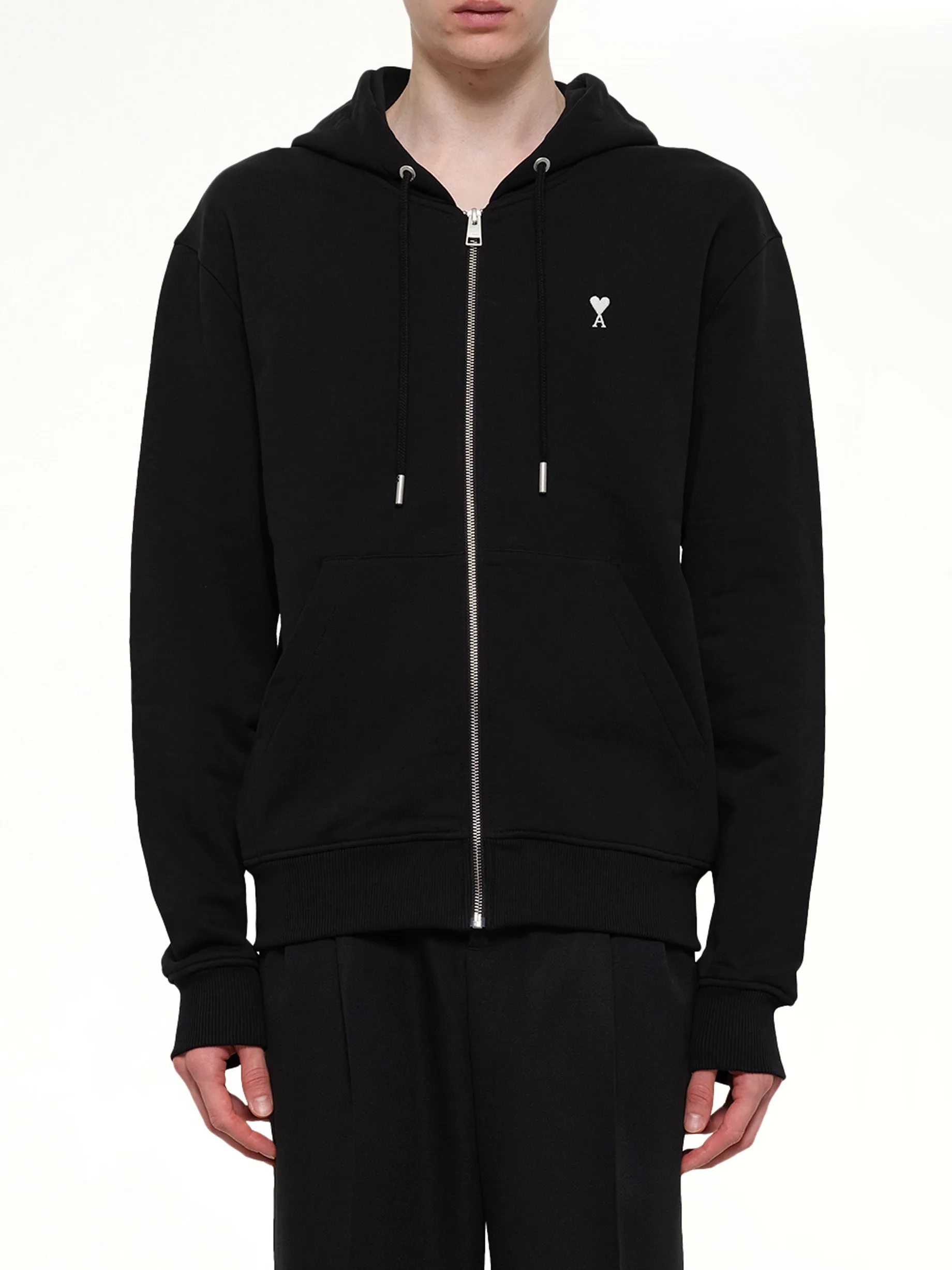 Contrasted Ami De Coeur Zip Hoodie in Black sold by MARAIS