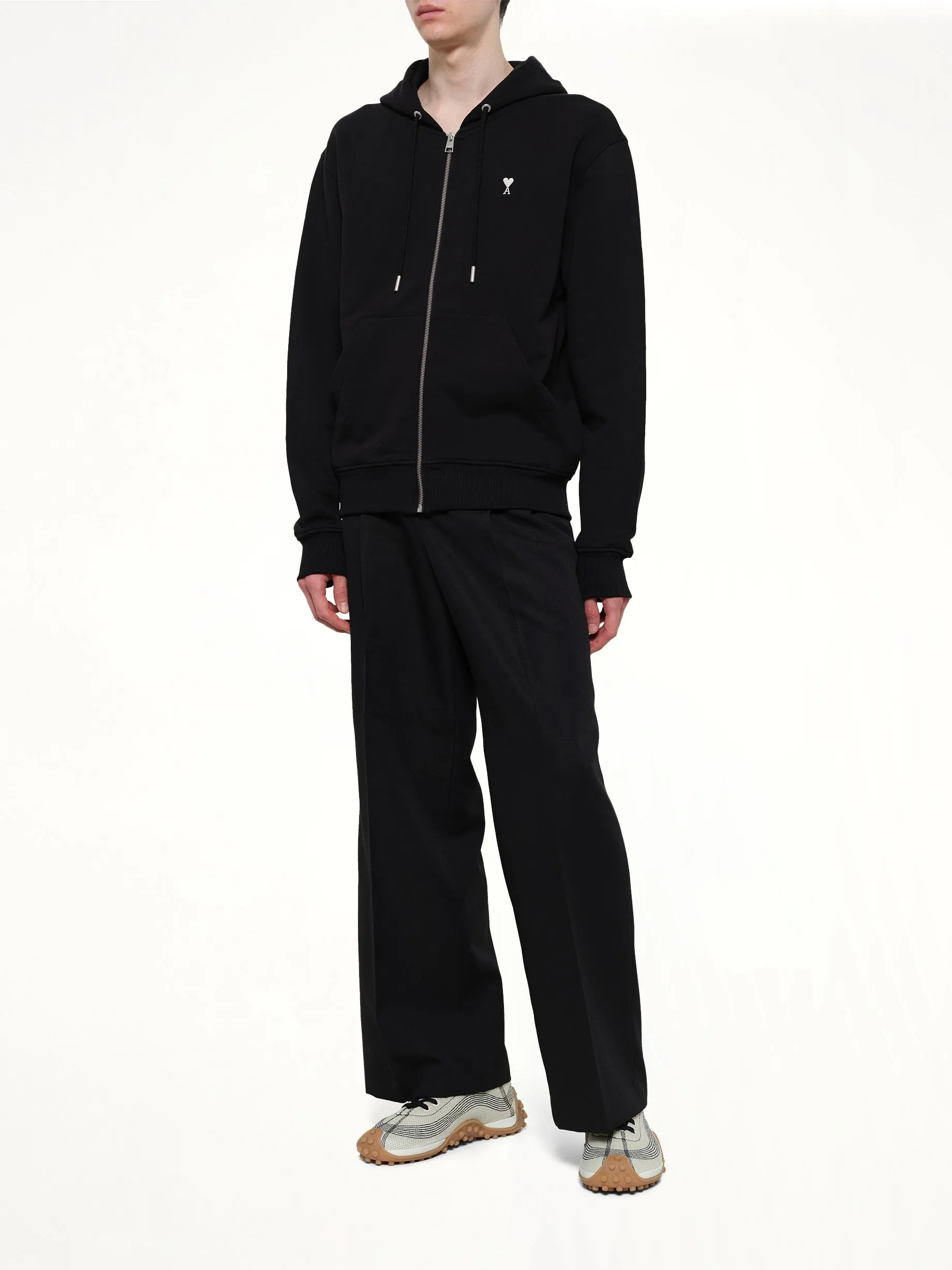 Contrasted Ami De Coeur Zip Hoodie in Black sold by MARAIS product image thumbnail 4
