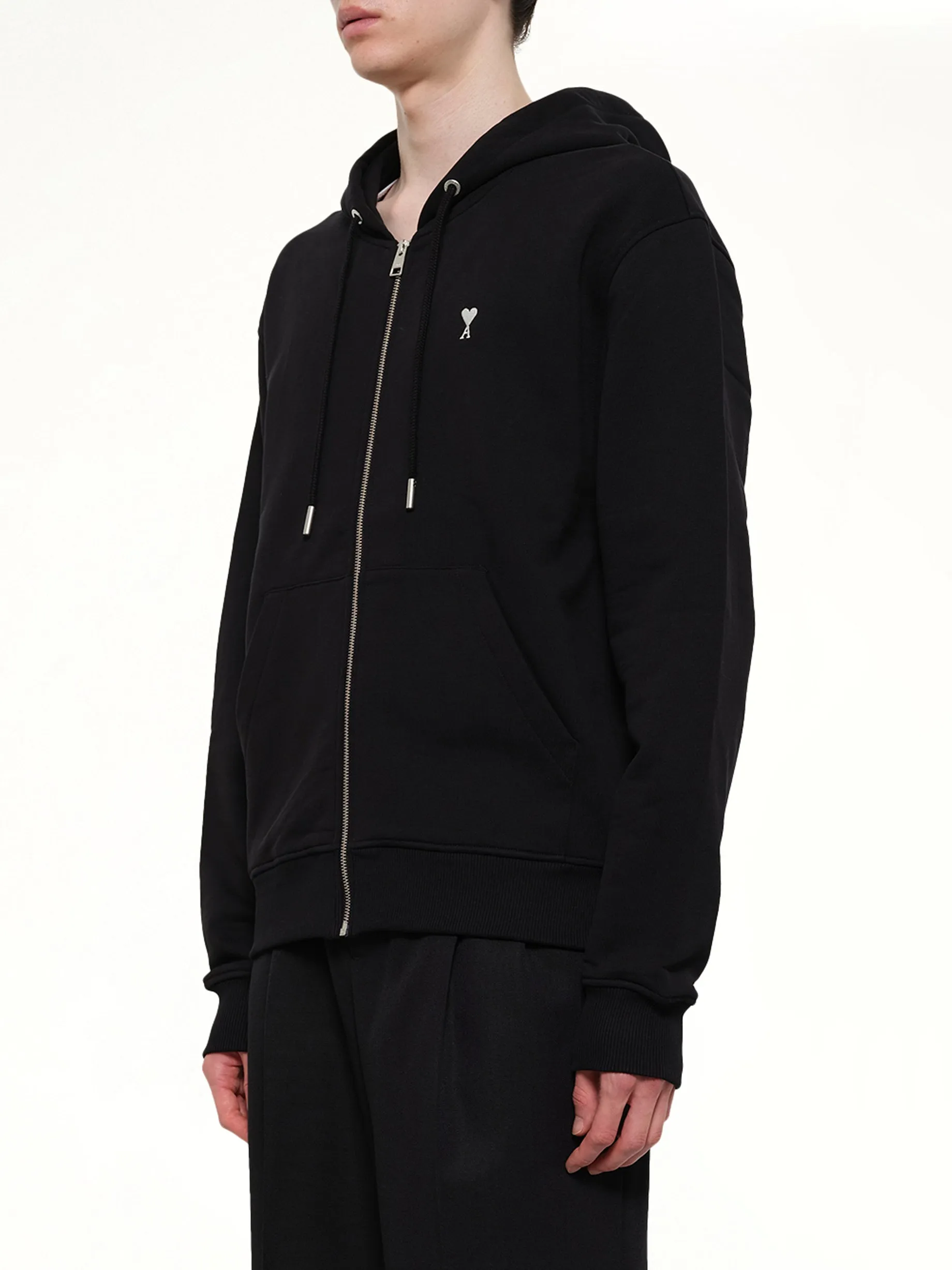 Contrasted Ami De Coeur Zip Hoodie in Black sold by MARAIS product image thumbnail 3