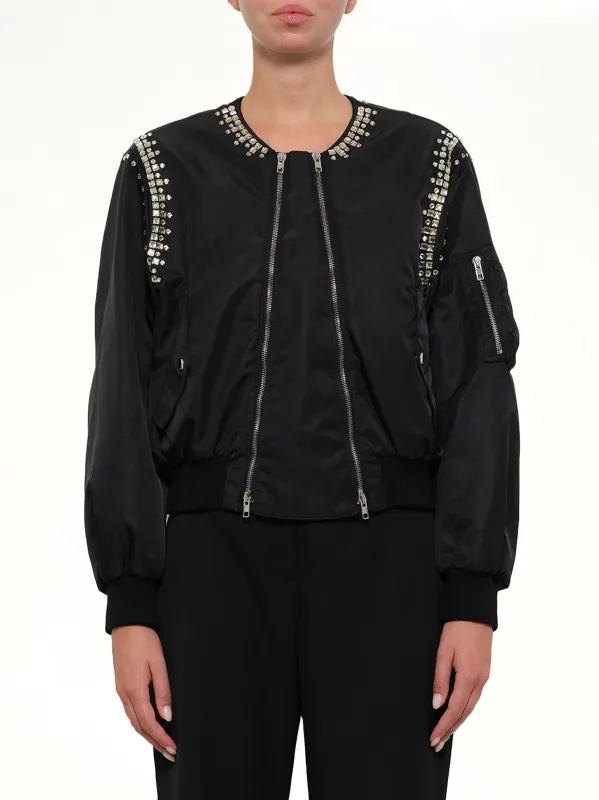 Rhinestone Embroidered Bomber Jacket in Black made by Givenchy