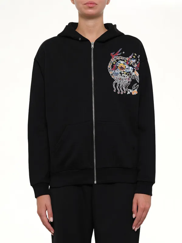Embroidered Zip Hoodie in Black made by Givenchy