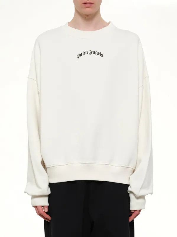 Back Curved Logo Loose Sweatshirt in Off White/Black made by Palm Angels