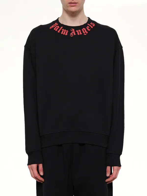 Neck Logo Regular Sweatshirt in Black/Red made by Palm Angels