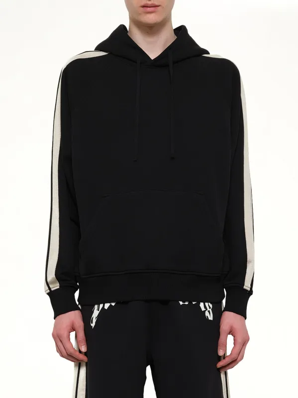 Back Curved Logo Track Hoodie in Black/Off White made by Palm Angels