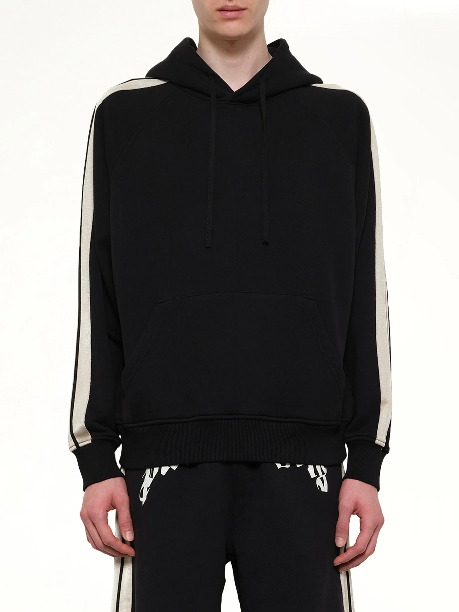 Back Curved Logo Track Hoodie in Black/Off White sold by MARAIS
