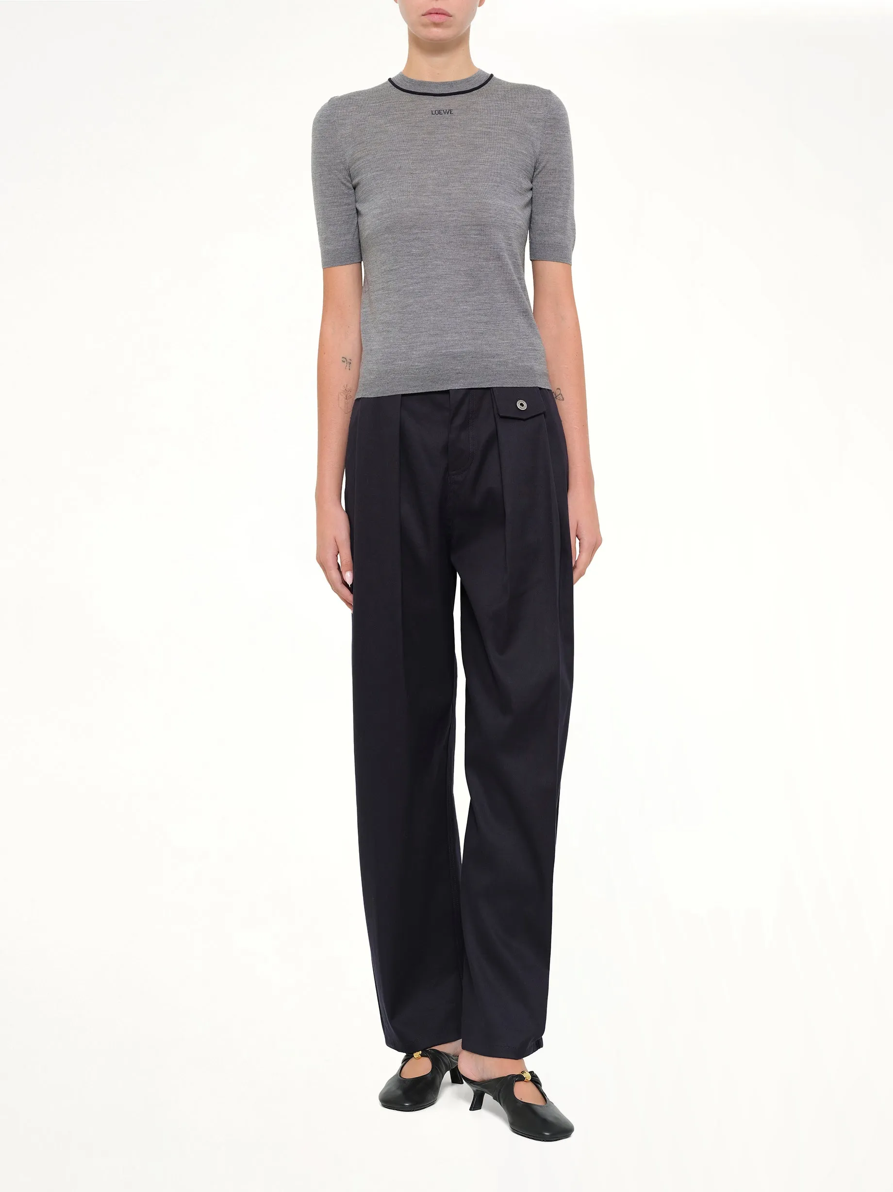 Short-Sleeve Sweater in Grey/Navy Blue sold by MARAIS product image thumbnail 4