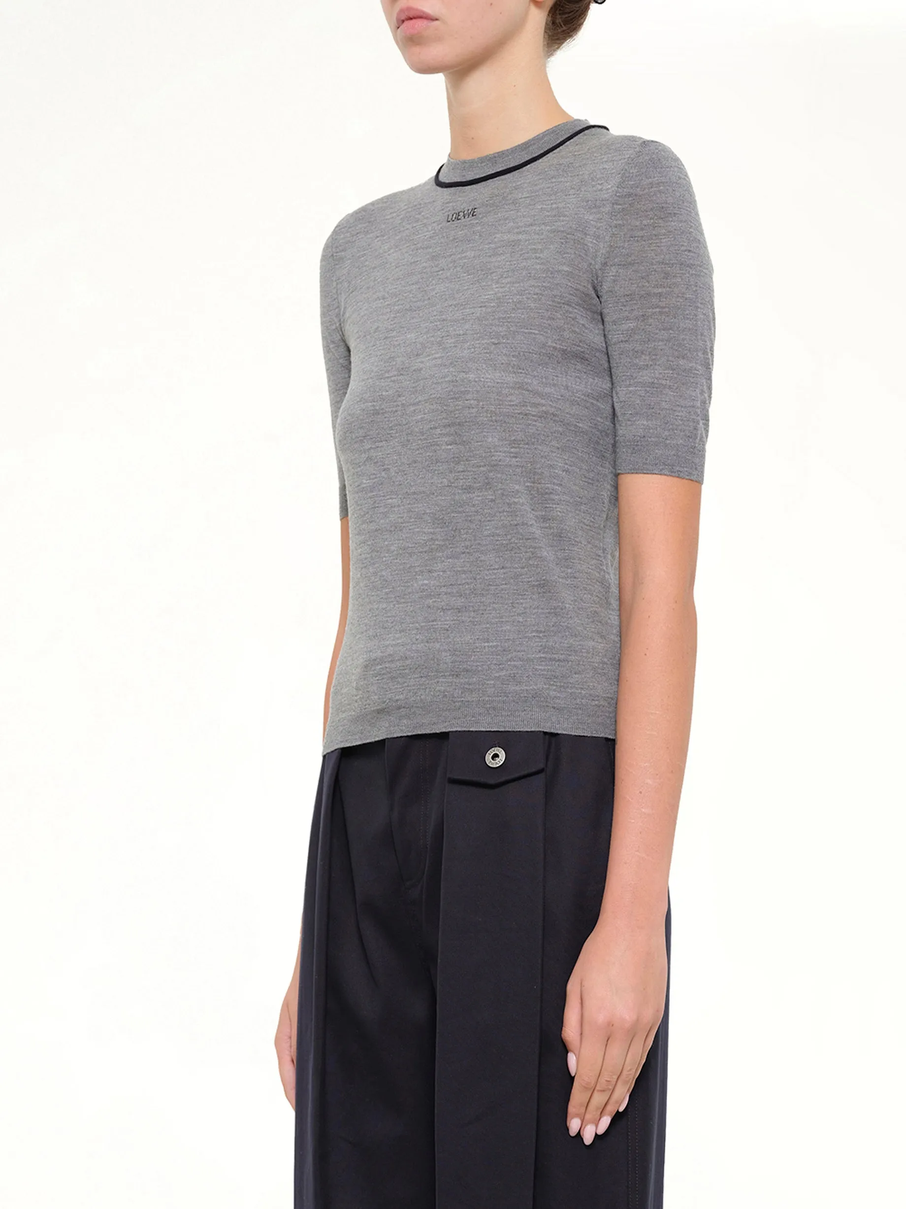 Short-Sleeve Sweater in Grey/Navy Blue sold by MARAIS product image thumbnail 3
