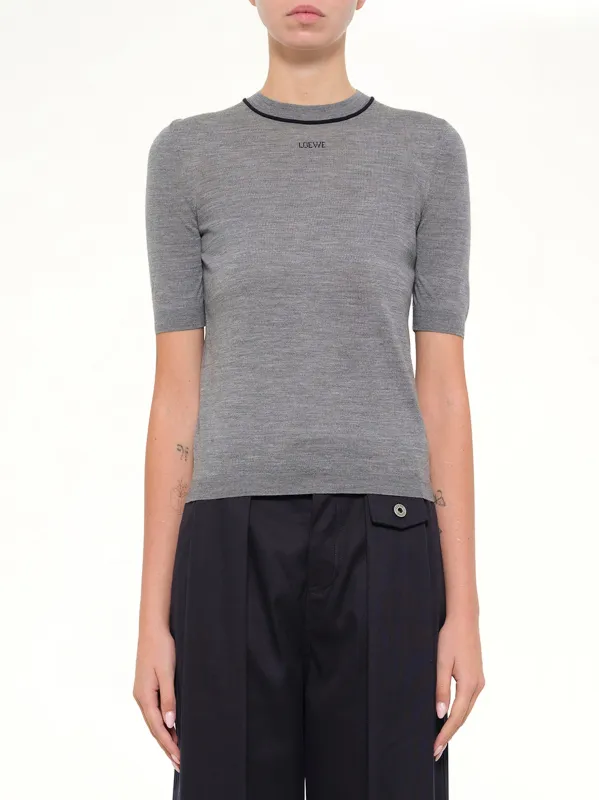 Short-Sleeve Sweater in Grey/Navy Blue made by Loewe