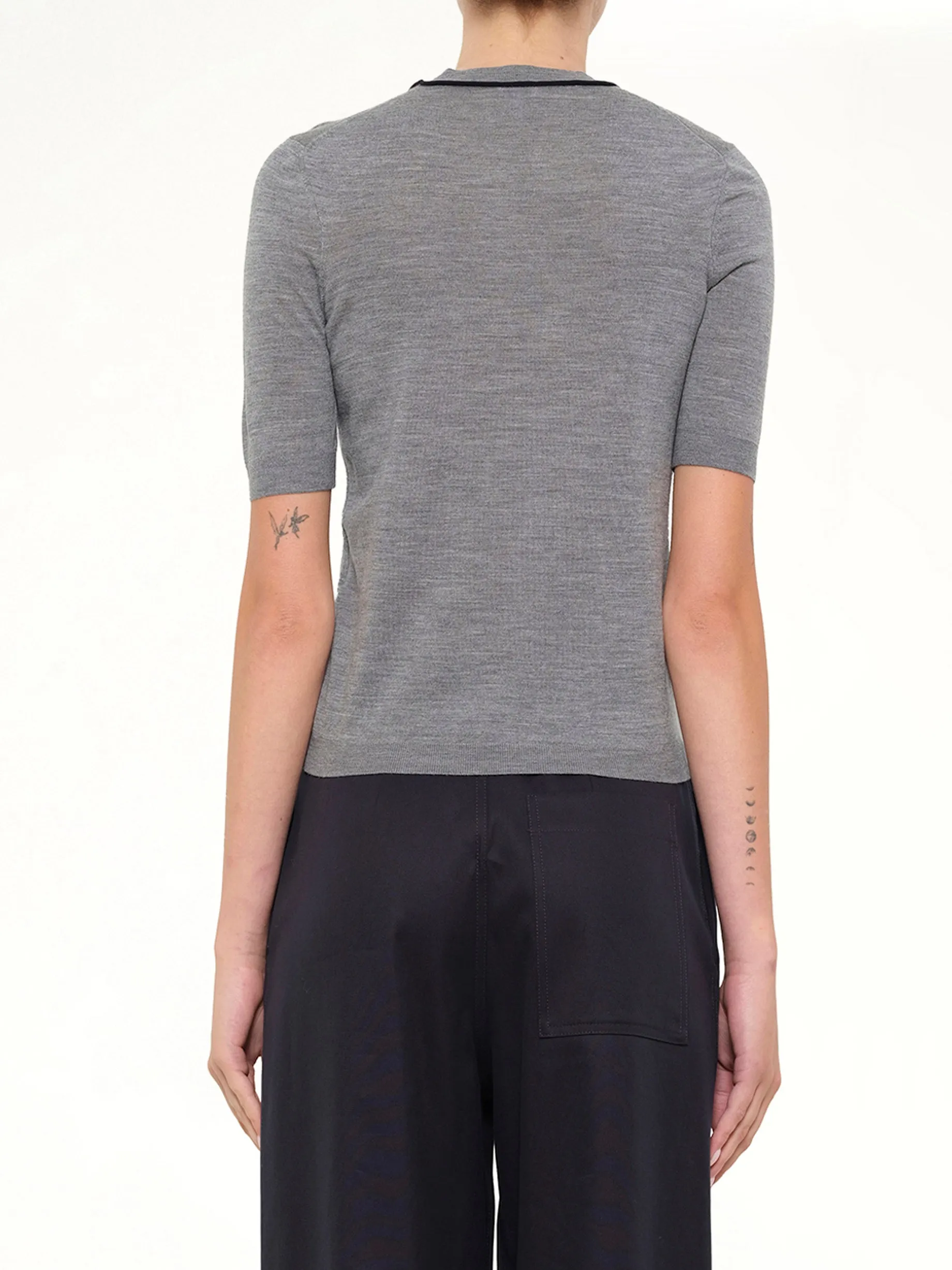 Short-Sleeve Sweater in Grey/Navy Blue sold by MARAIS product image thumbnail 5