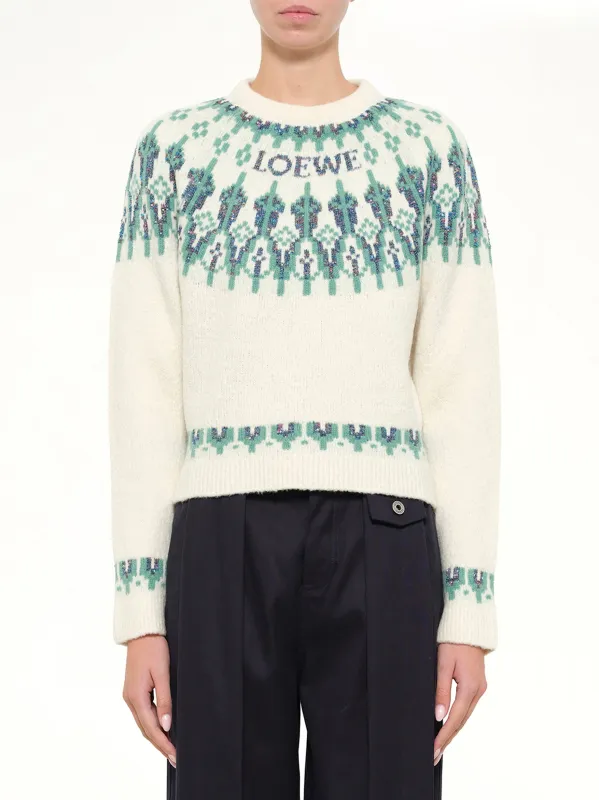 Sweater in White/Mint made by Loewe