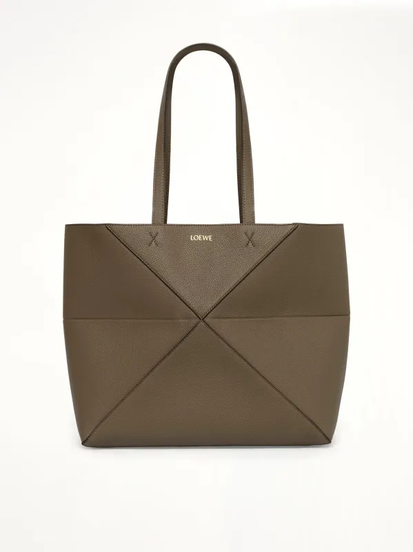 Puzzle Fold Tote Horizontal M in Taupe made by Loewe