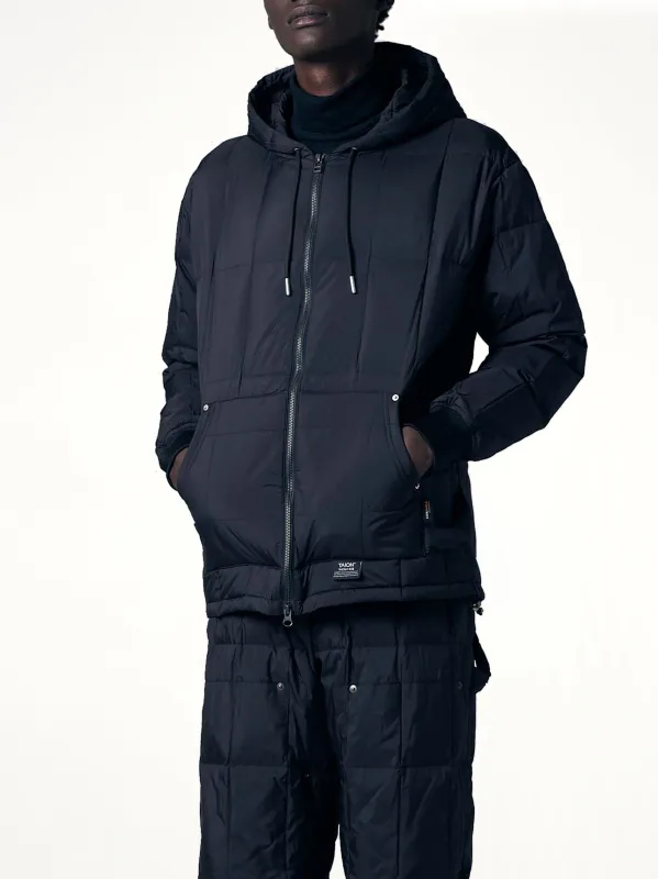 Work Zip Hood Down Jacket in Black made by Taion
