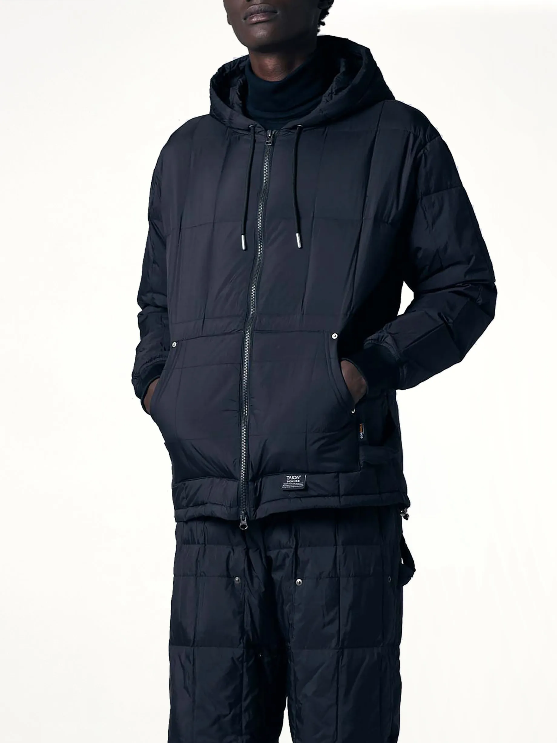 Work Zip Hood Down Jacket in Black sold by MARAIS