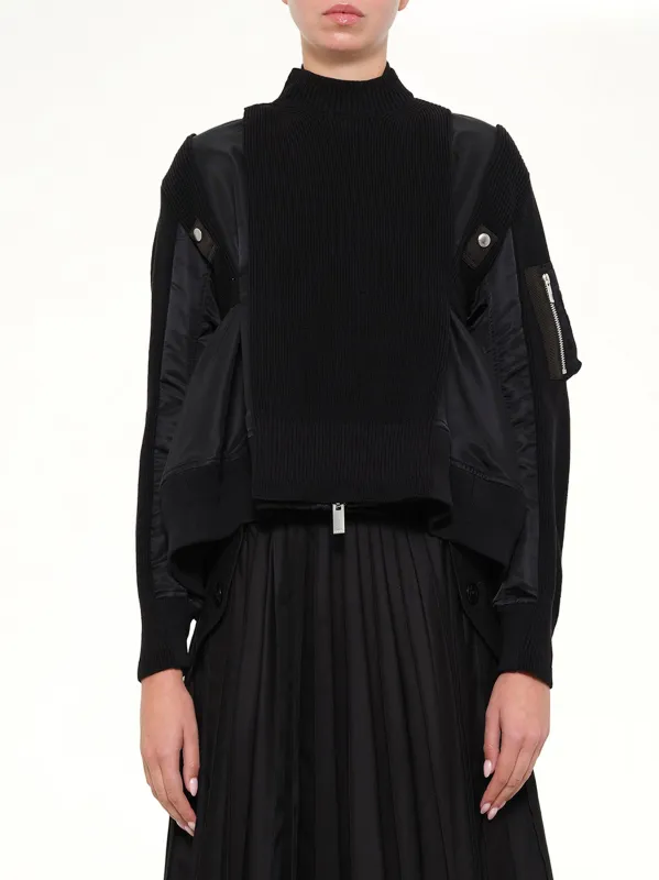 Nylon Twill x Knit Blouson in Black made by Sacai