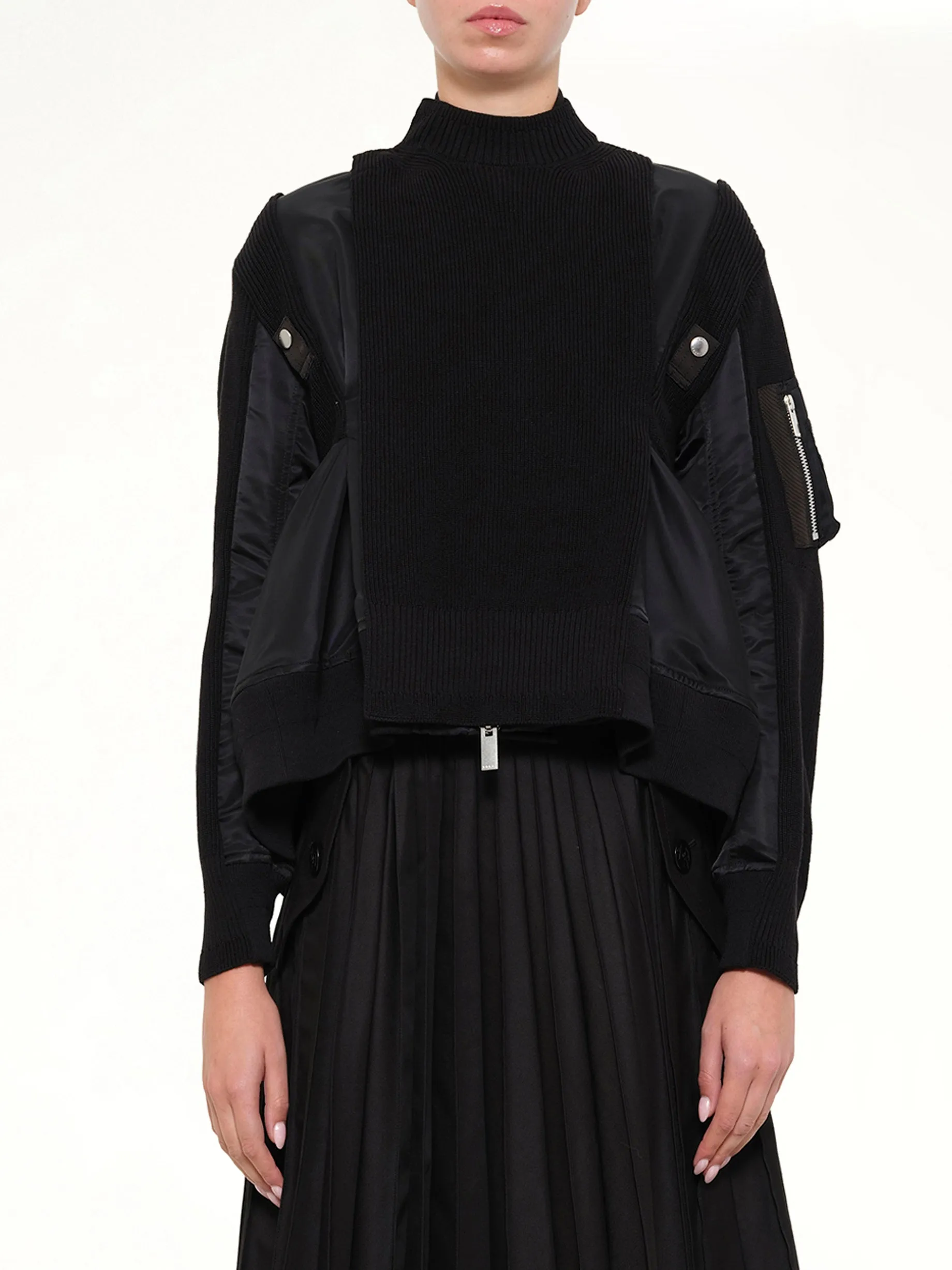 Nylon Twill x Knit Blouson in Black sold by MARAIS