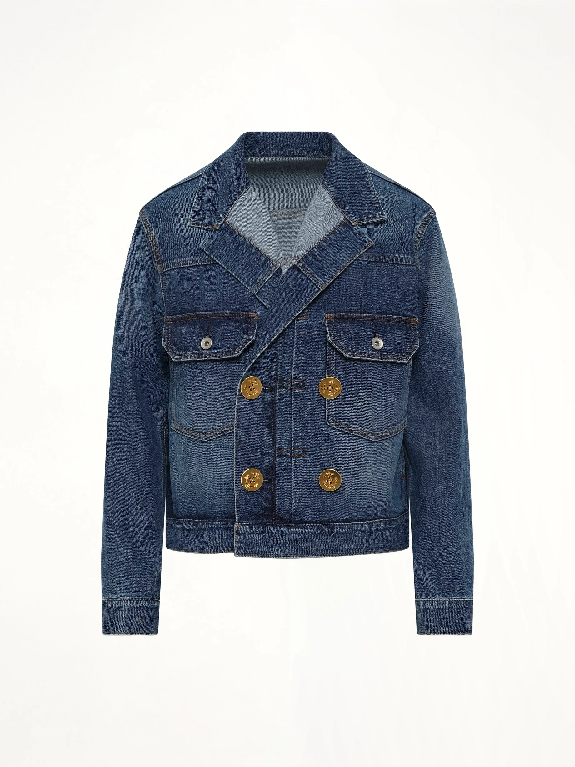 Double Breasted Denim Jacket in Blue sold by MARAIS product image thumbnail 2