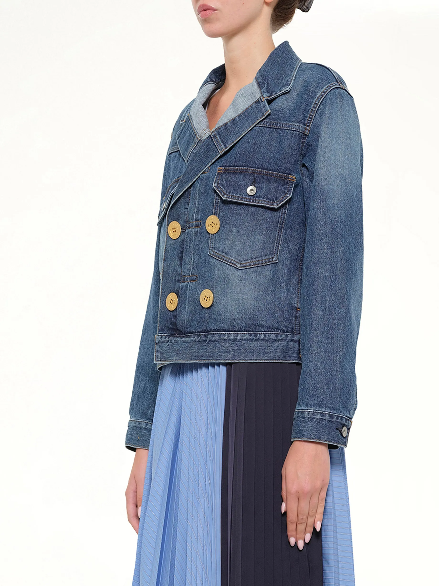 Double Breasted Denim Jacket in Blue sold by MARAIS product image thumbnail 3