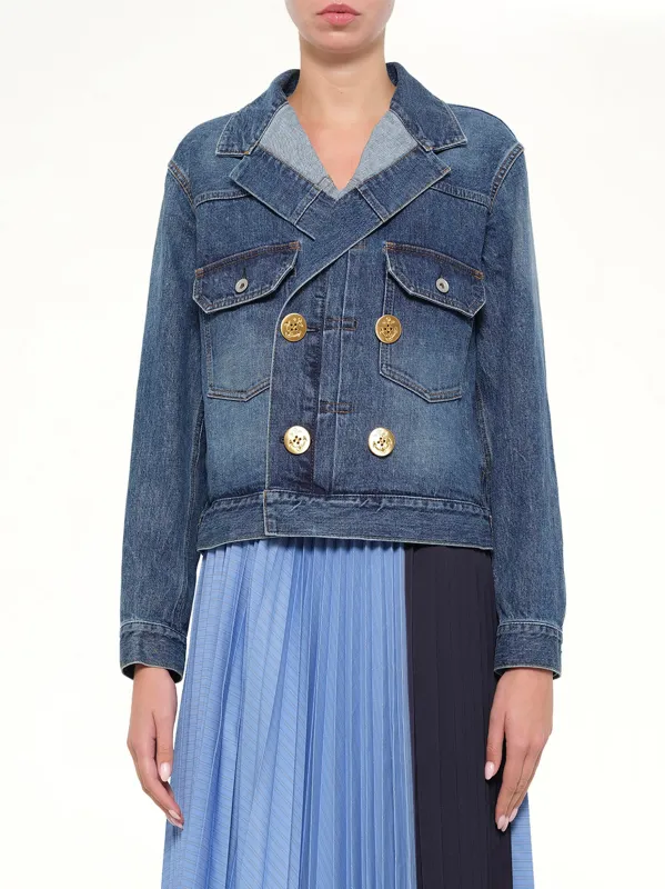 Double Breasted Denim Jacket in Blue made by Sacai