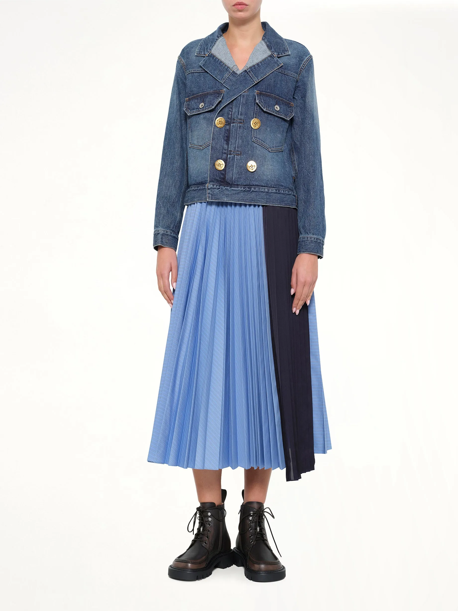 Double Breasted Denim Jacket in Blue sold by MARAIS product image thumbnail 4