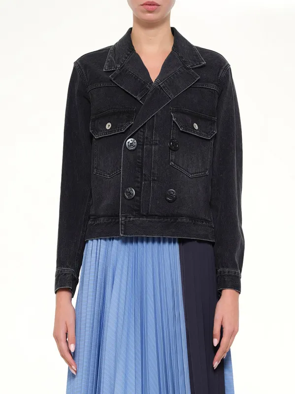 Double Breasted Denim Jacket in Black made by Sacai