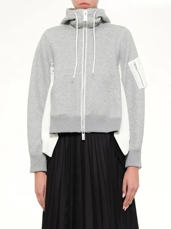 Sponge Sweat x Nylon Twill Hoodie in Grey made by Sacai