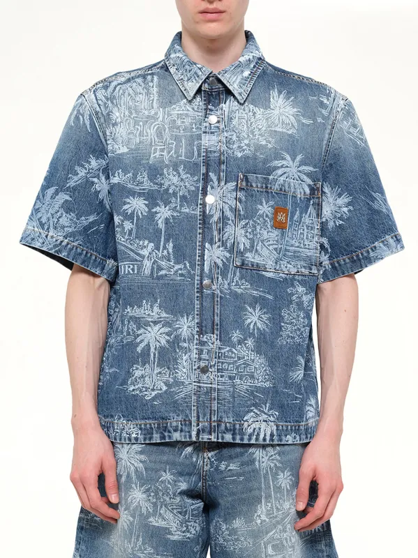 Chateau Palms Denim Shirt in Harbor Indigo made by AMIRI