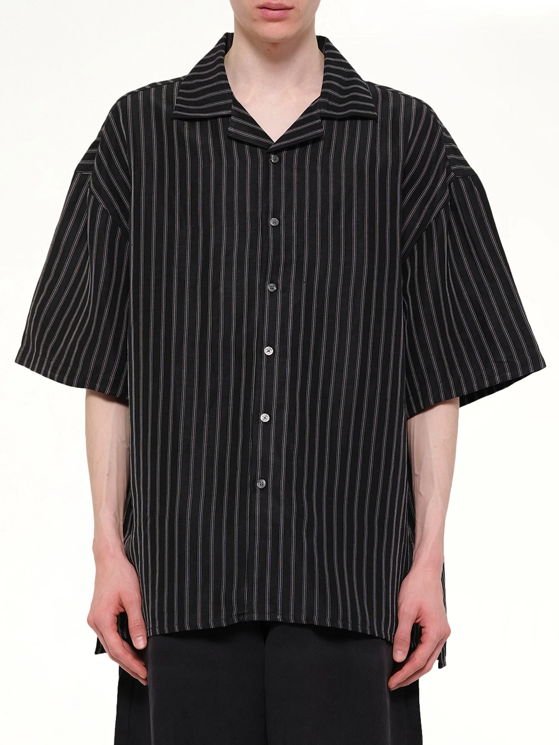 Camp Collar SS Shirt in Black/White Stripe sold by MARAIS