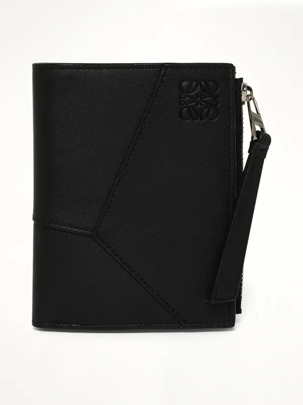 Puzzle Edge Slim Compact Wallet in Black made by Loewe