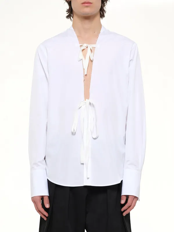 V Neck Long Sleeved Shirt in White made by Maison Margiela
