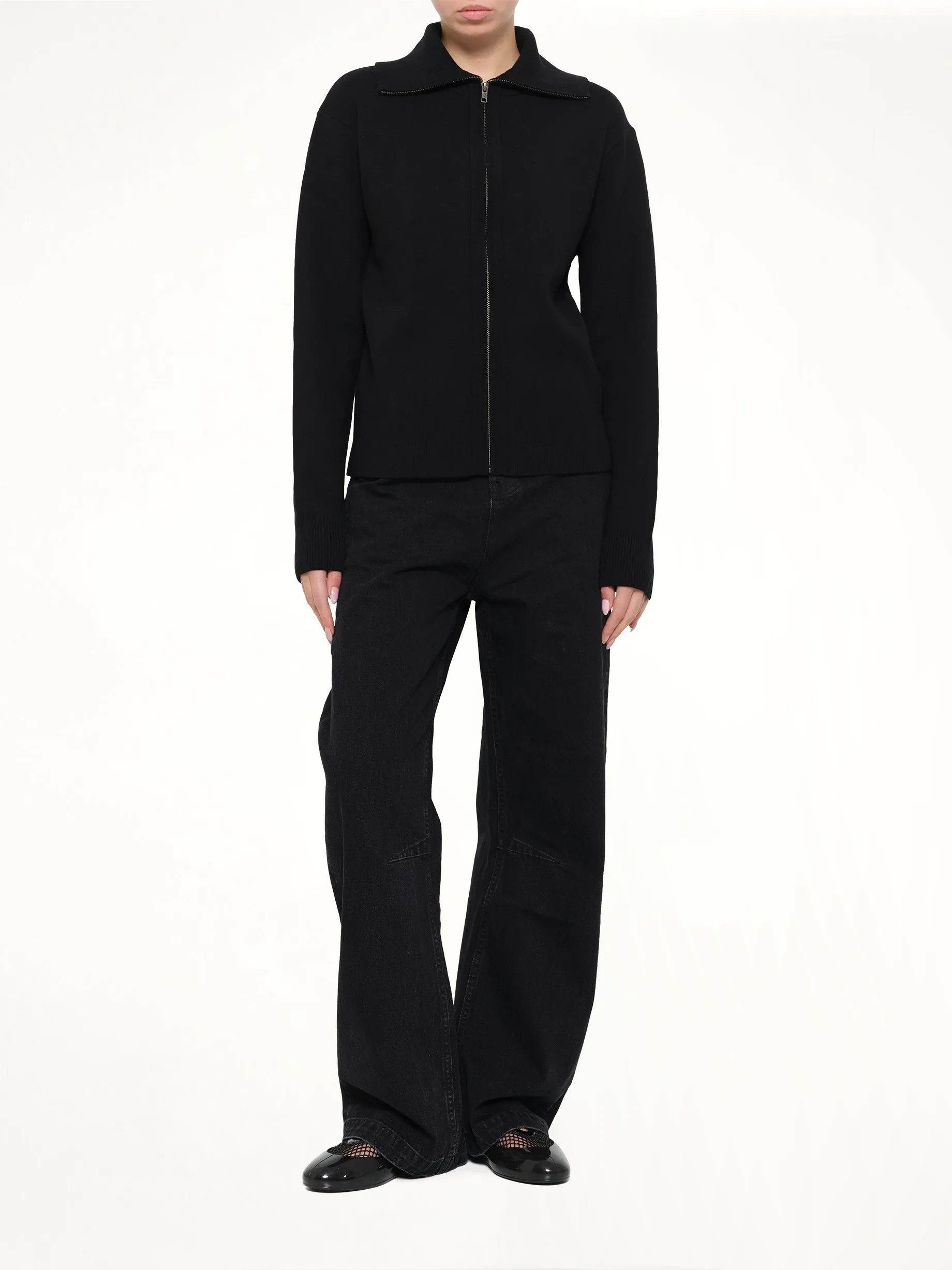 Knit Zip Up Jacket in Black sold by MARAIS product image thumbnail 4