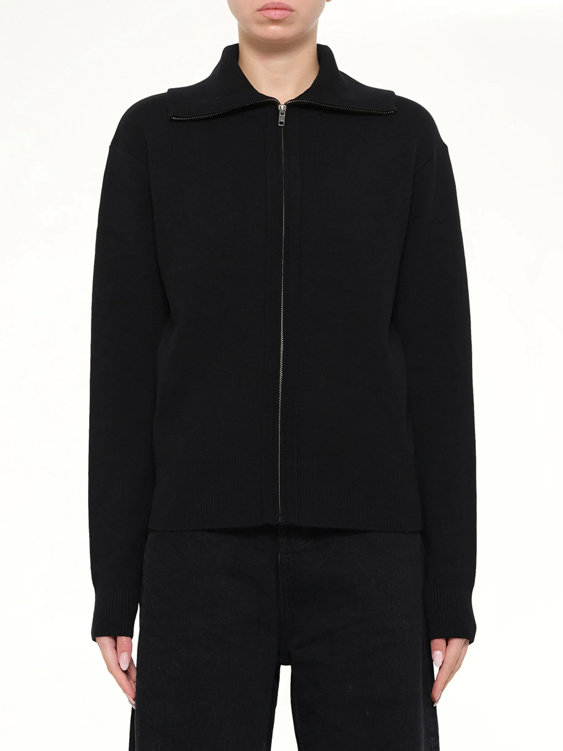 Knit Zip Up Jacket in Black sold by MARAIS
