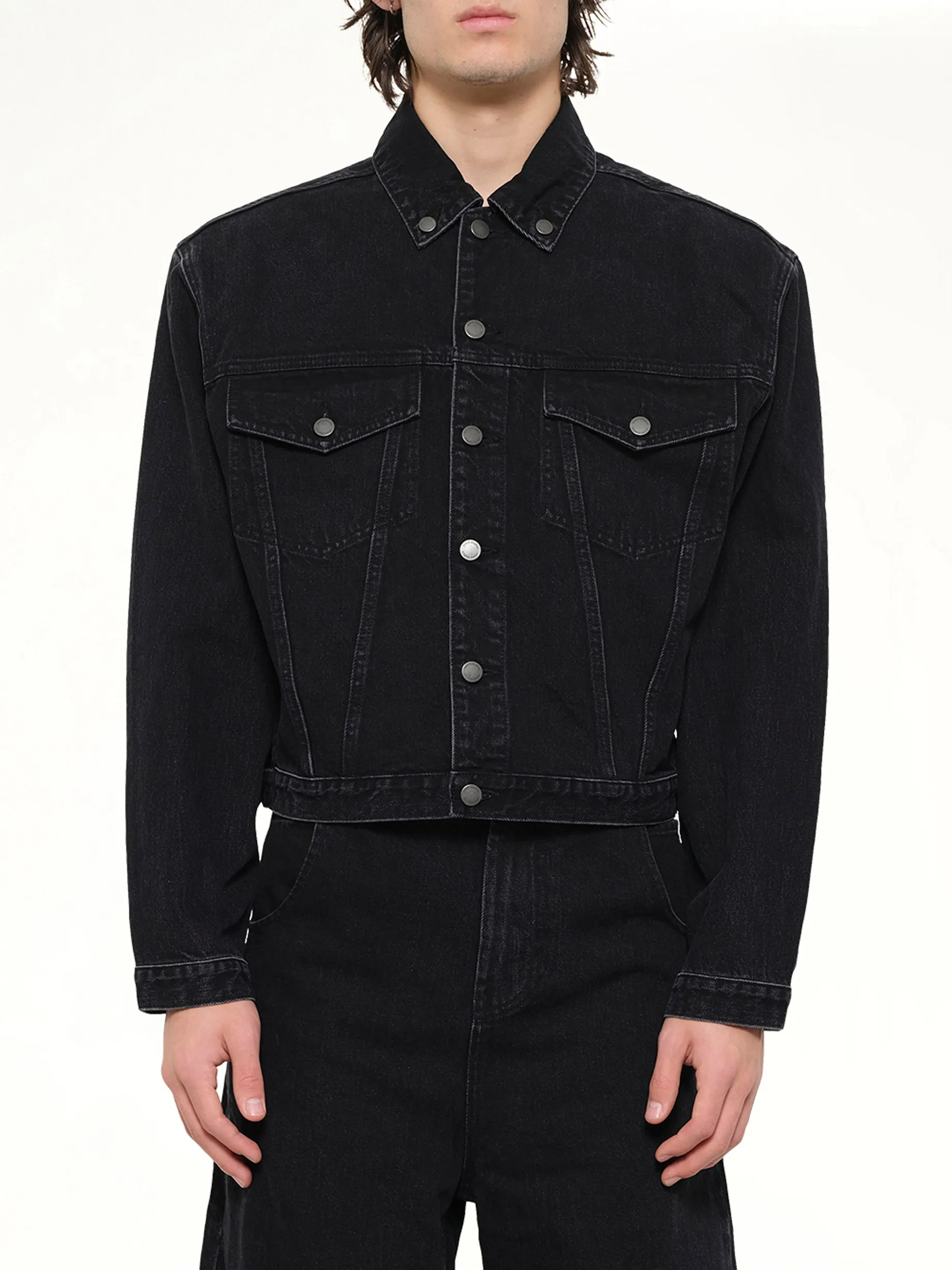 Shrunken Denim Jacket in Magnetite sold by MARAIS