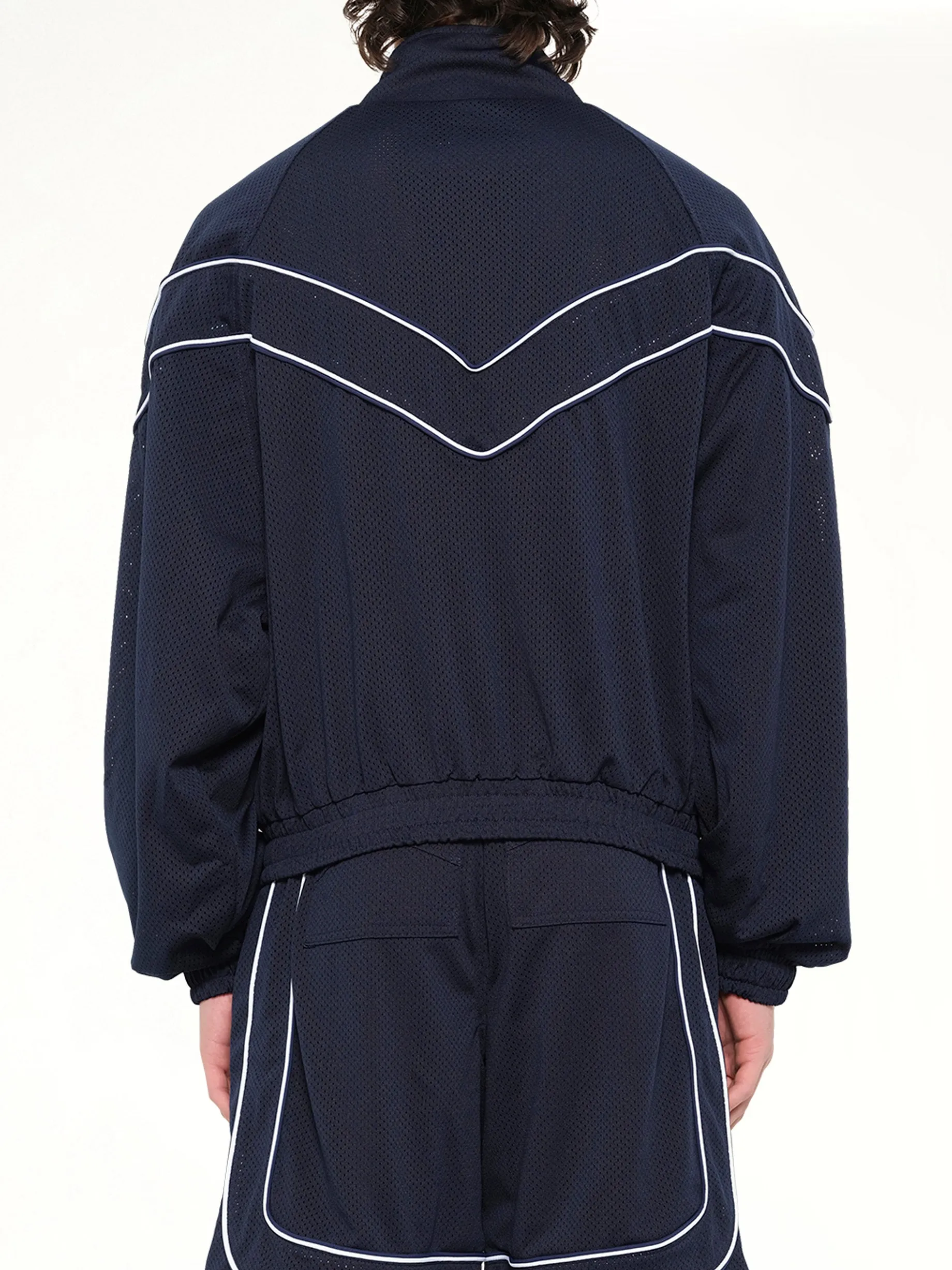 Rhude Mesh Piping Raglan Track Jacket in Navy/White sold by MARAIS product image thumbnail 5