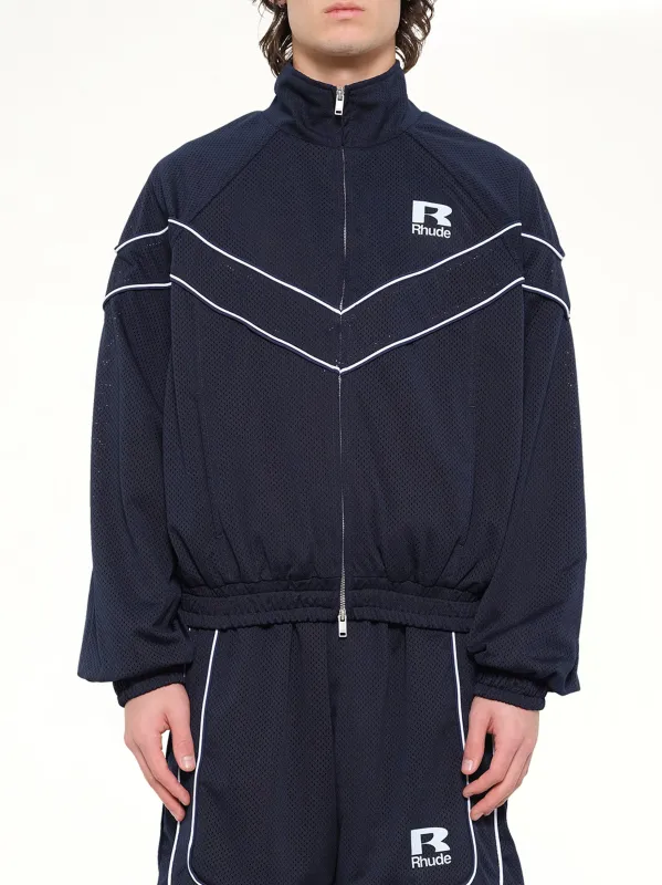 Rhude Mesh Piping Raglan Track Jacket in Navy/White made by Rhude