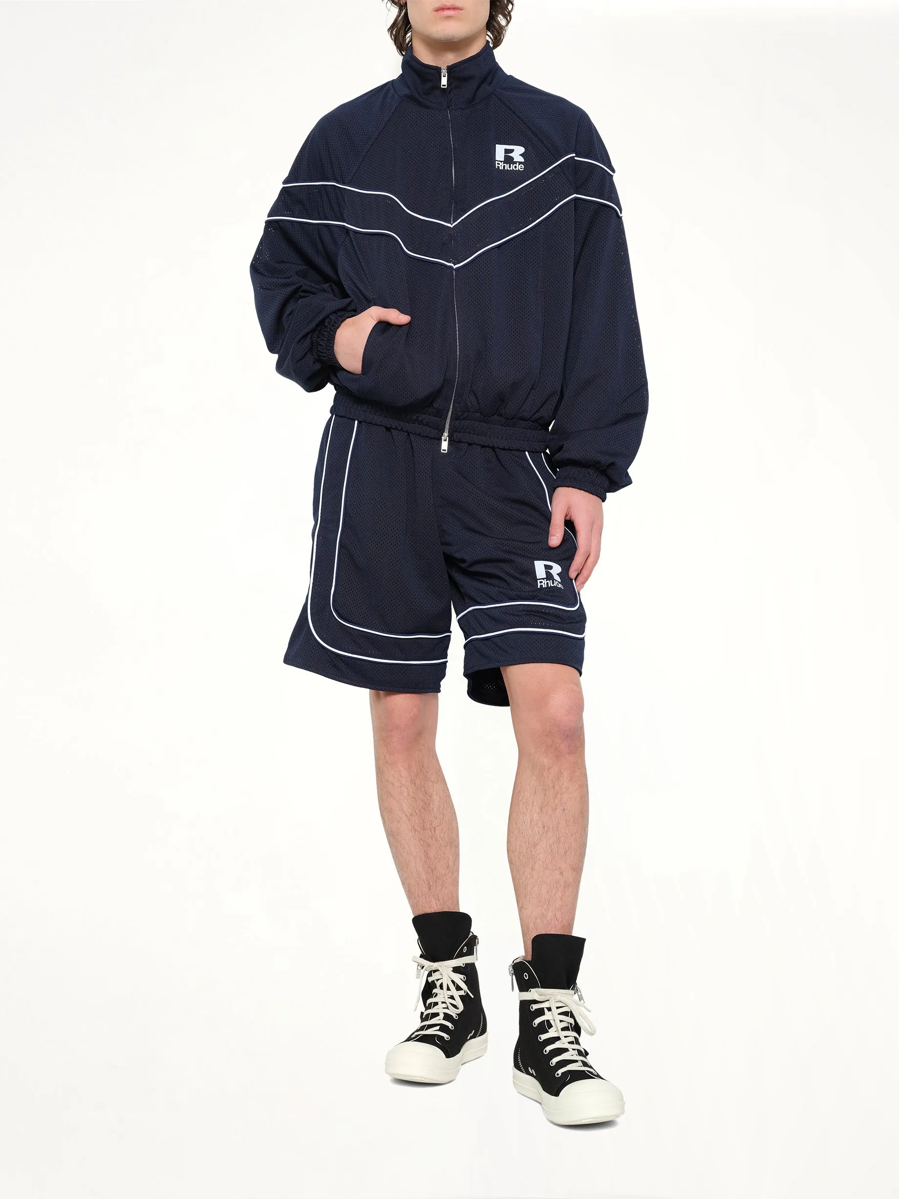 Rhude Mesh Piping Raglan Track Jacket in Navy/White sold by MARAIS product image thumbnail 4