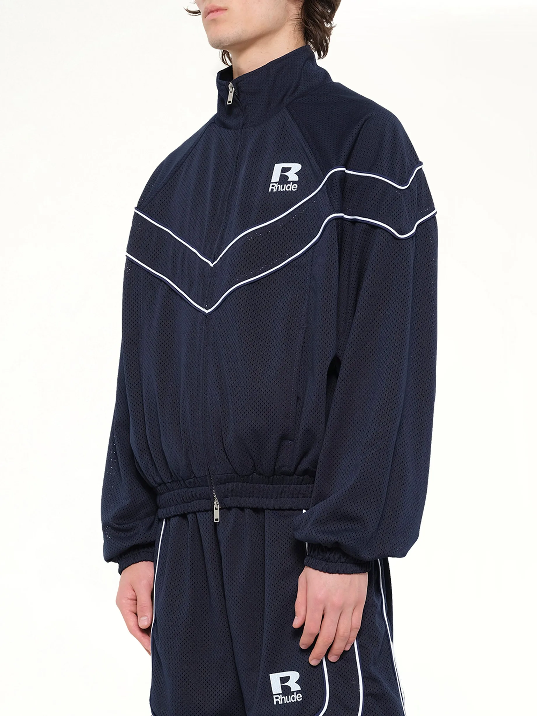 Rhude Mesh Piping Raglan Track Jacket in Navy/White sold by MARAIS product image thumbnail 3