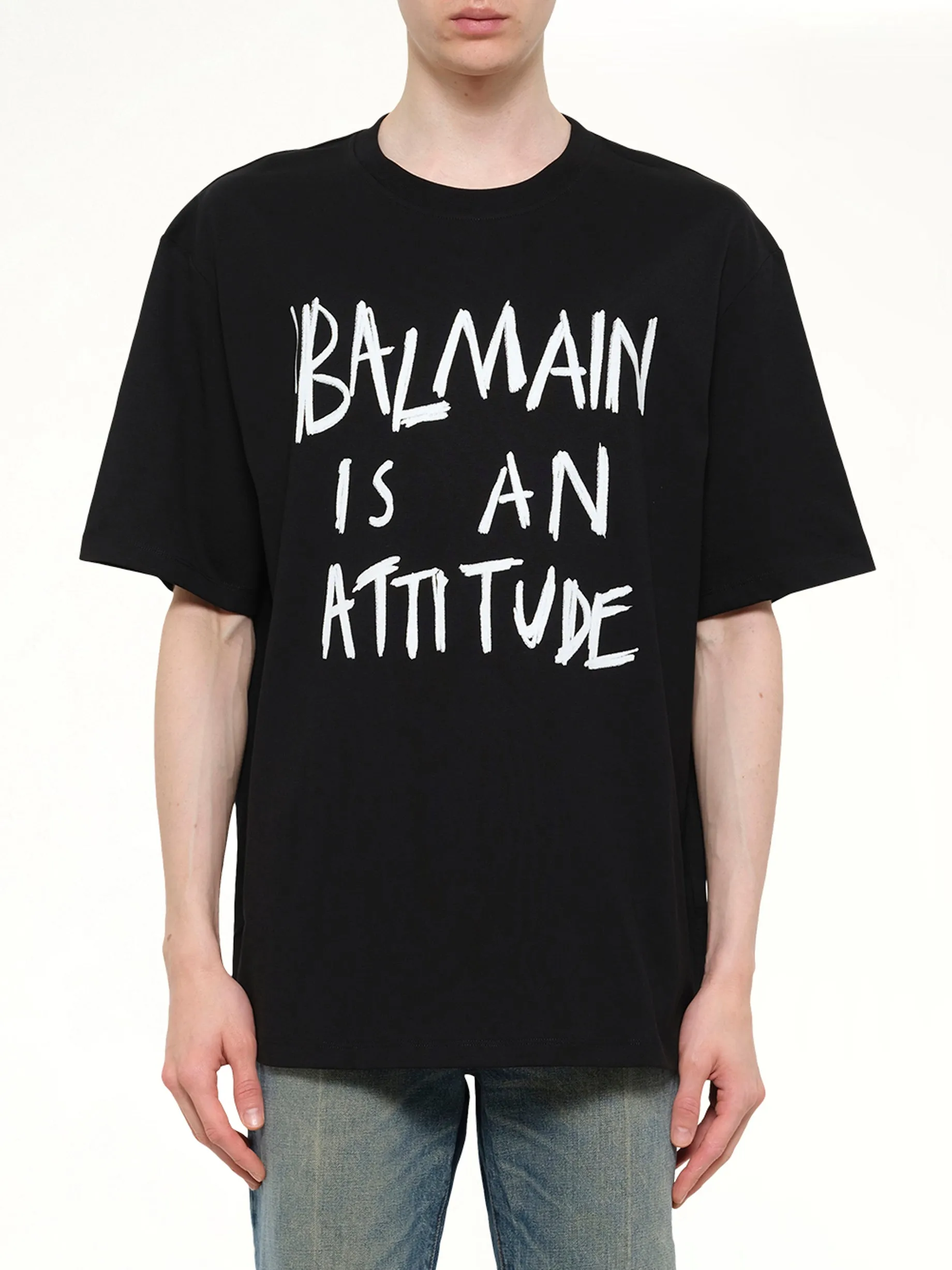 Balmain Attitude T-Shirt Bulky Fit in Black/White sold by MARAIS
