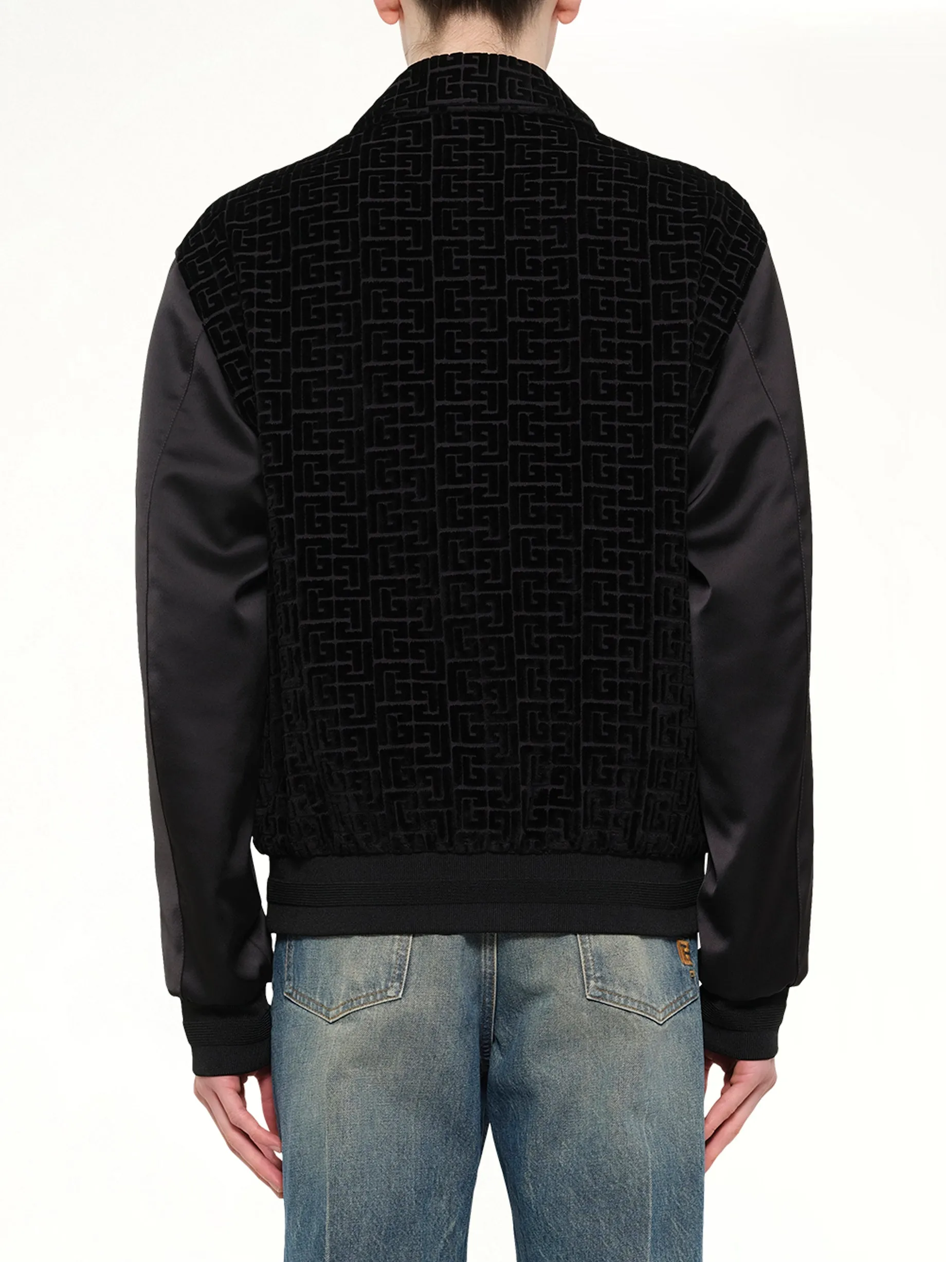 Monogram Velvet/Satin Bomber Jacket in Black sold by MARAIS product image thumbnail 5