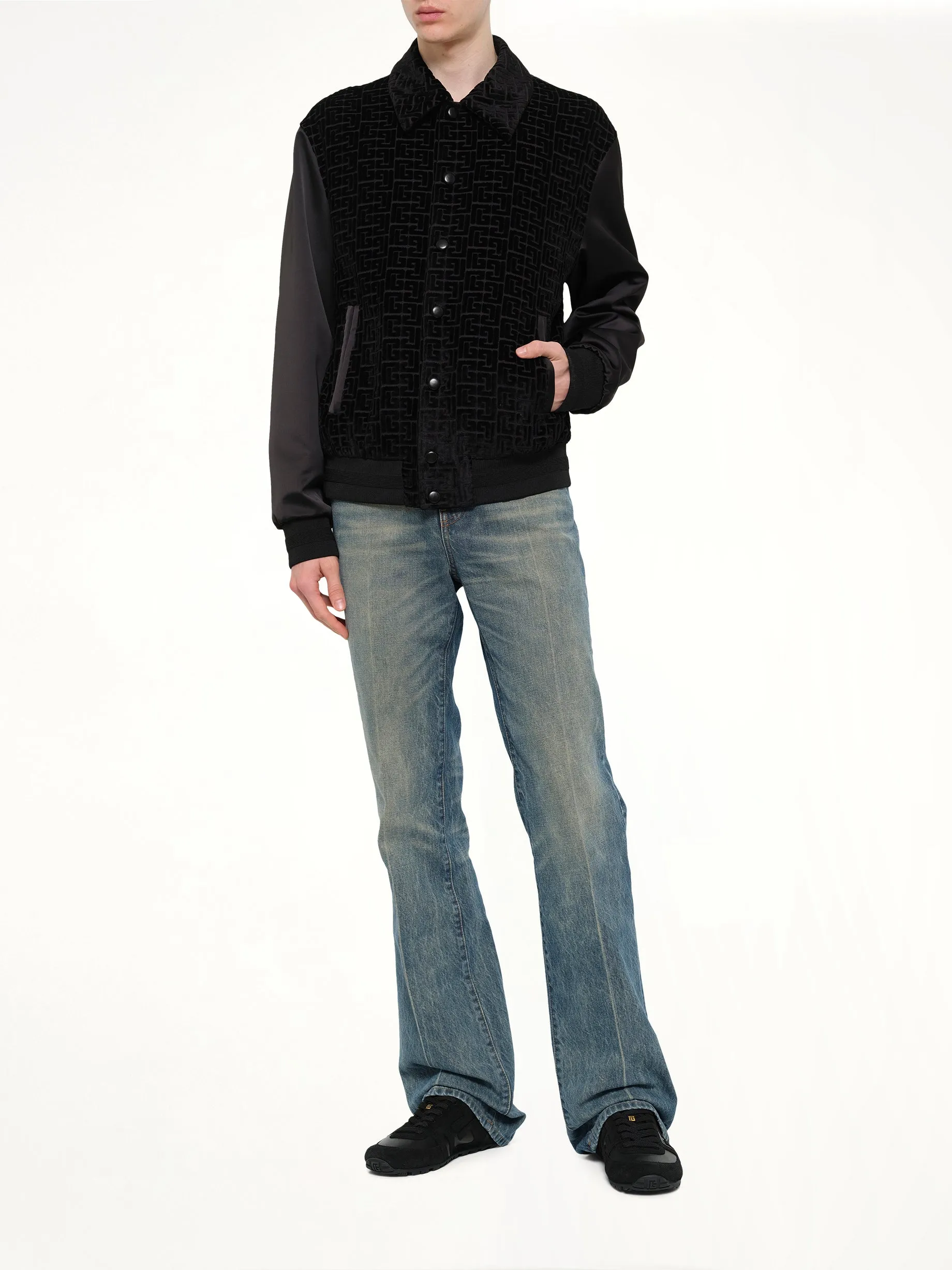 Monogram Velvet/Satin Bomber Jacket in Black sold by MARAIS product image thumbnail 4